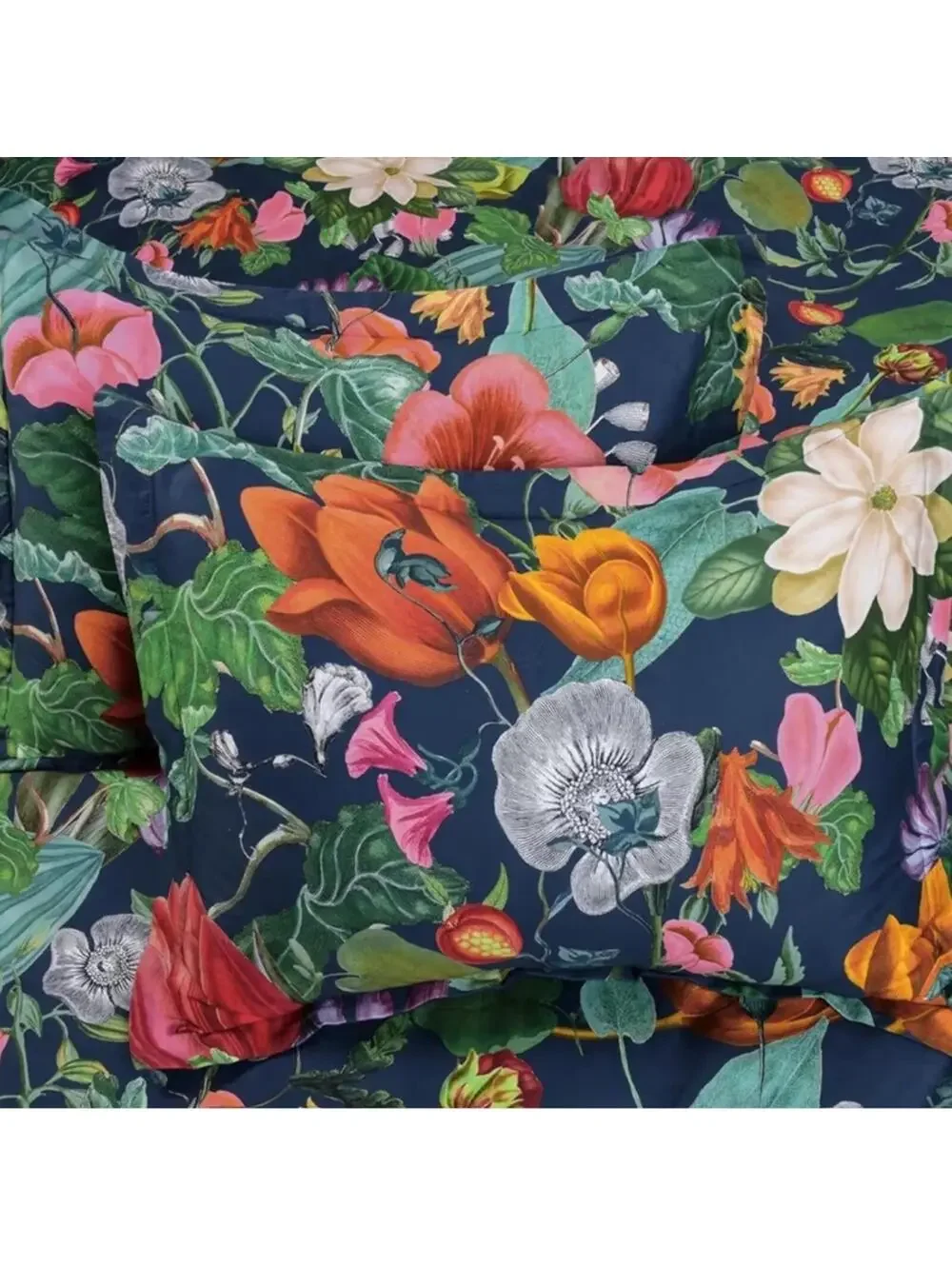 PB Style Floral Print Queen Duvet Sateen Cotton 3Piece Set Navy Blue Pink NWT